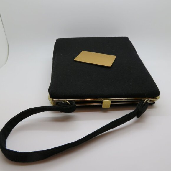 Vintage Handheld Black Wool Purse Bag L&M Spot Lite Exclusive Evening Top Handle - Picture 6 of 12